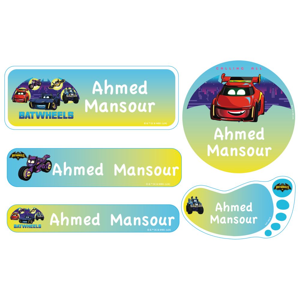 Essmak - Personalised School Labels - Batwheels - 74Pcs