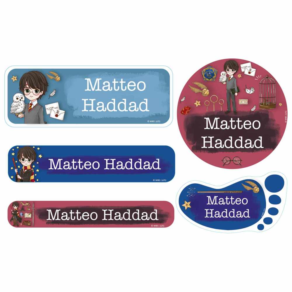 إسمك - ملصقات هاري بوتر قابلة للتخصيص - أحمر/أزرق - 74 قطعة