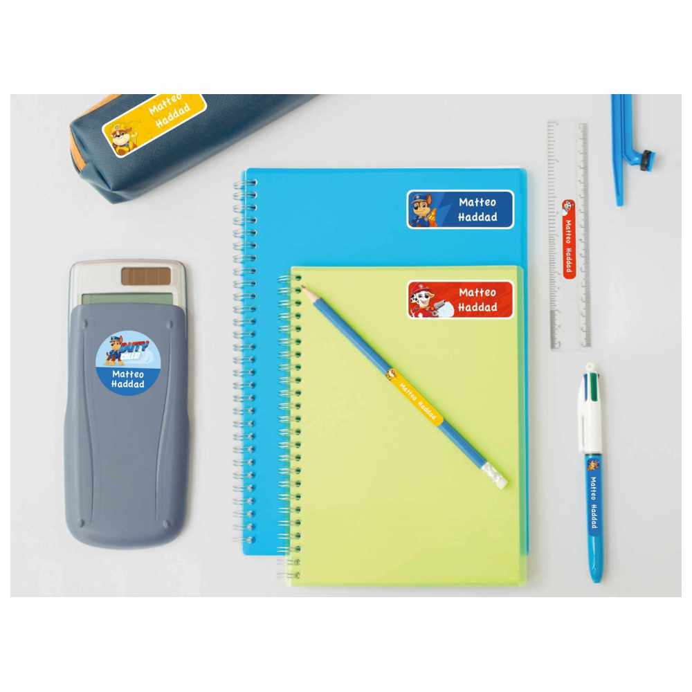 Essmak - Personalised Paw Patrol Labels - Red/Blue/Yellow - 74 Pcs