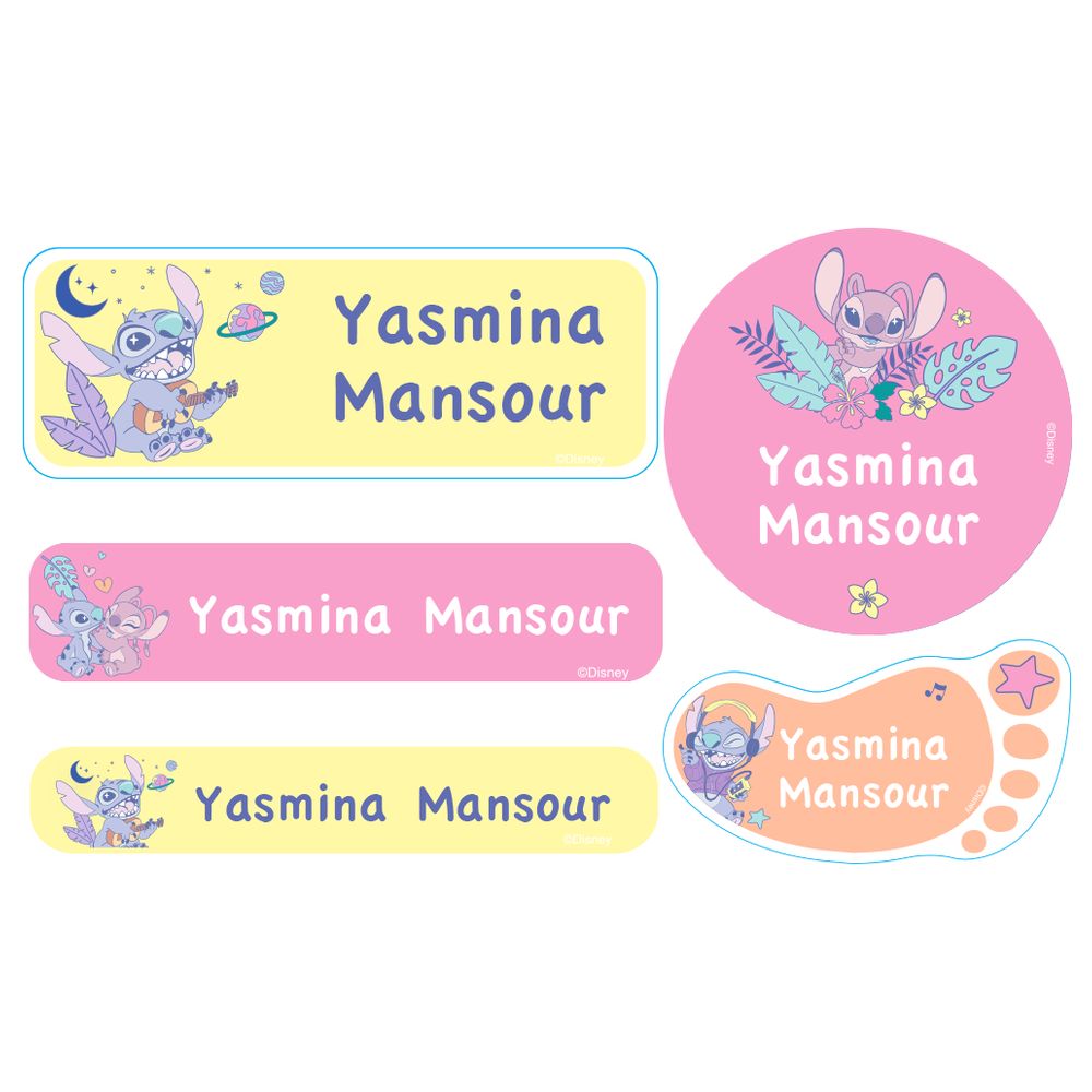 Essmak - Personalised Disney Stitch Labels - Pink/Yellow - 74 Pcs