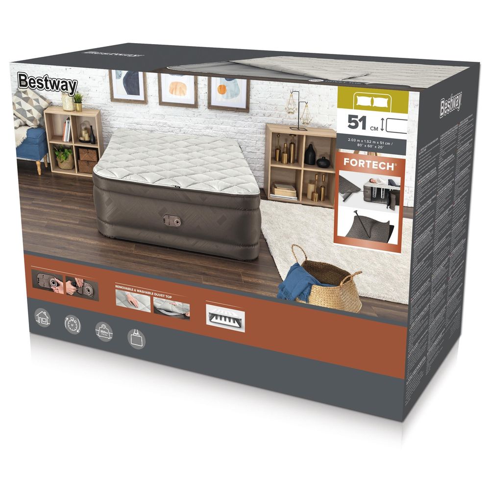 Bestway - Fortech Duvet Top Air Mattress With Built-In AC Pump - Grey - Queen