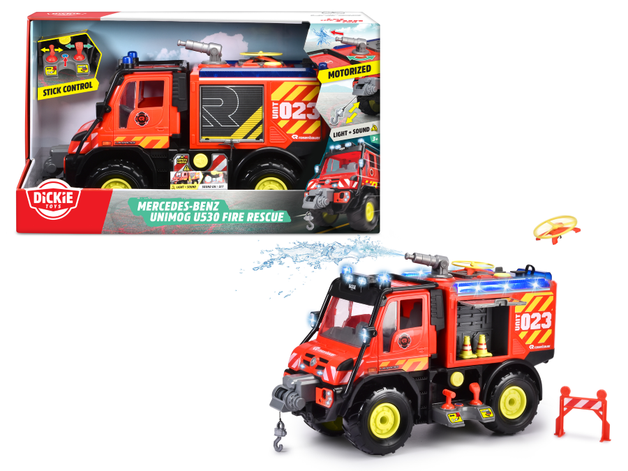 Dickie - Unimog U530 Fire Rescue - Large Fire Engine With Water Sprayer And Winch Via Stick Controller - Item 203719033 - 50 cm - Age From 3 Years And Above