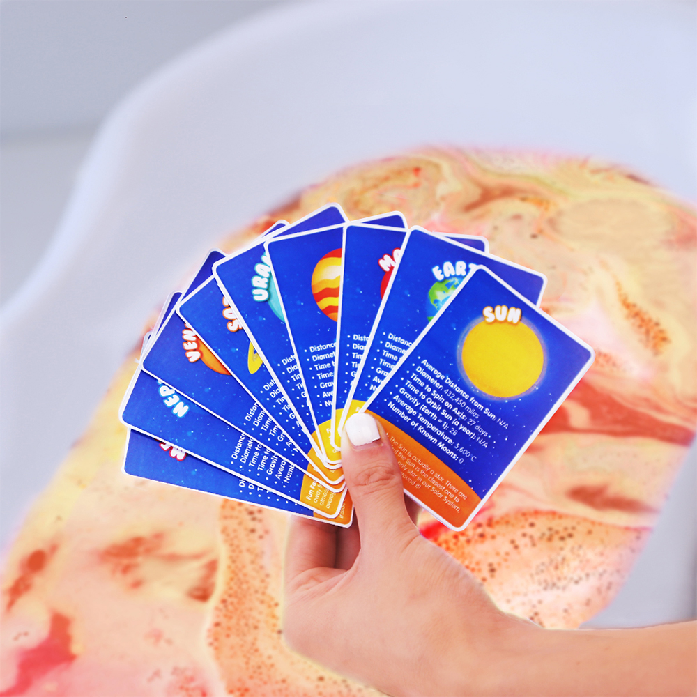 Zimpli Kids - Solar System Planetary Fact Cards - Educational Planet Bath For Kids