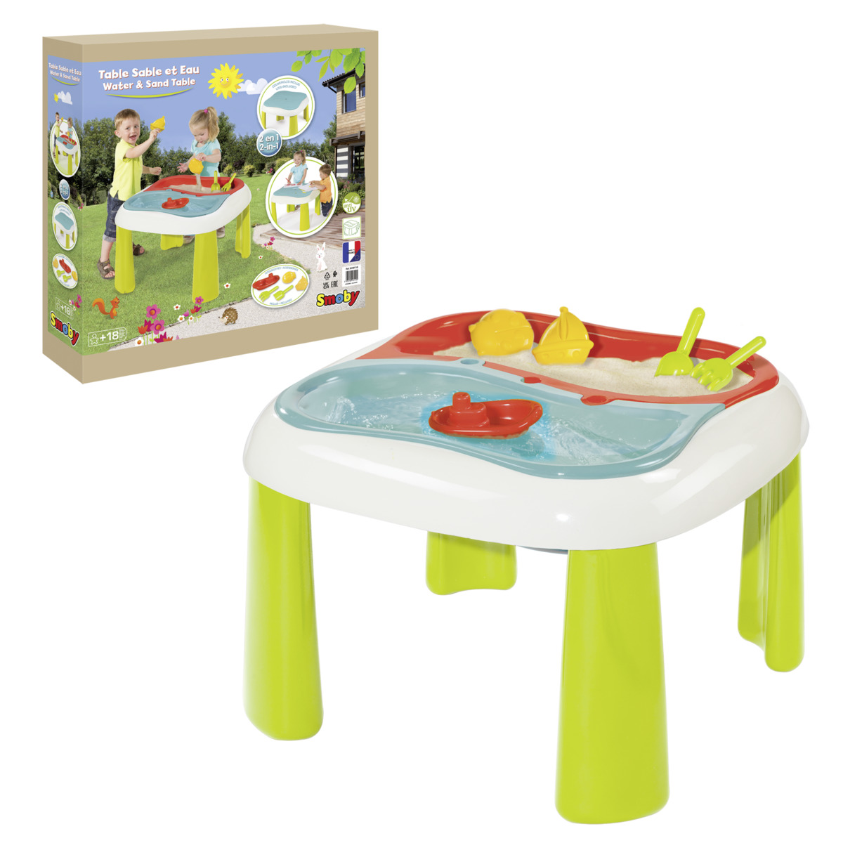 Smoby - 2-In-1 Water & Sand Table With Accessories - Multicolor - 6 Pcs