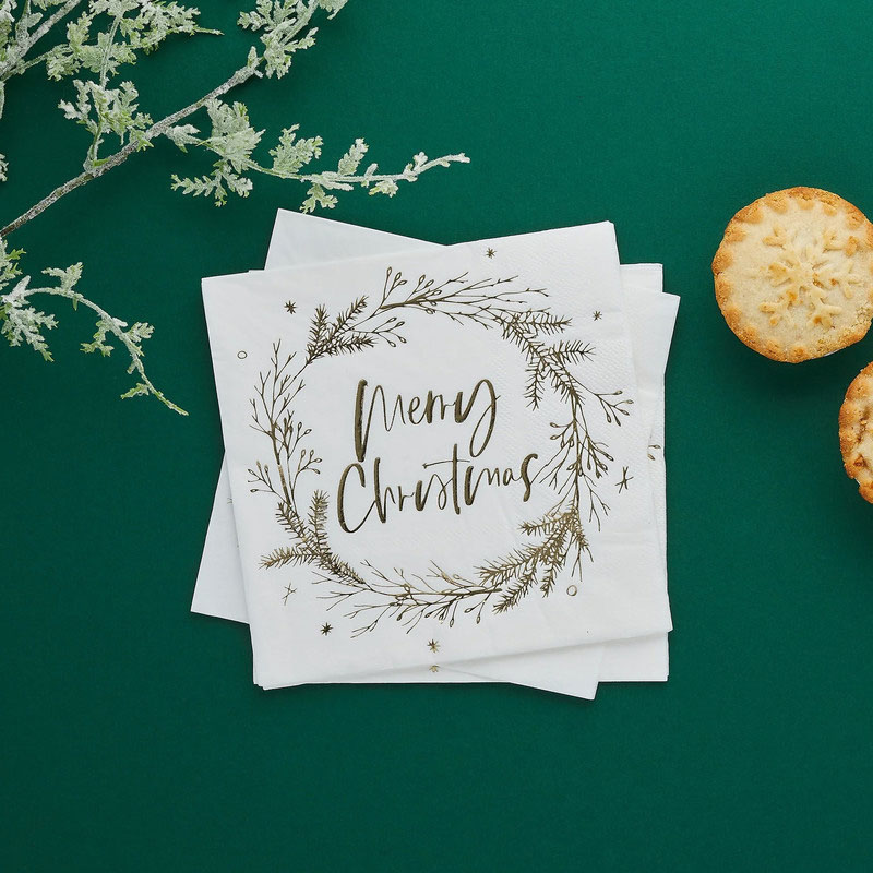 Hootyballoo - Foiled Merry Christmas Wreath Napkins - 16pcs