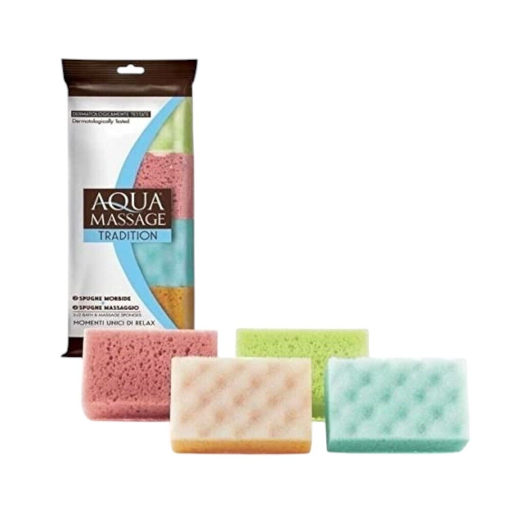 Aqua Massage - Tradition Bath And Massage Sponge Set - Multicolor - 4 Pcs