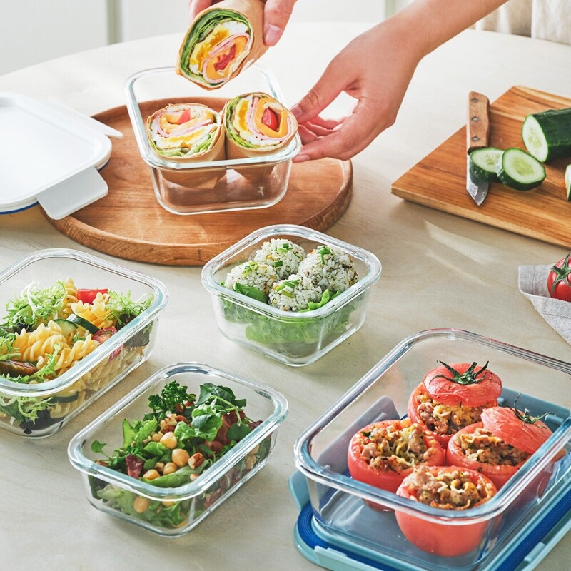 LOCK&LOCK - Airtight Heat-Resistant Rectangular Glass Container 380ml - White