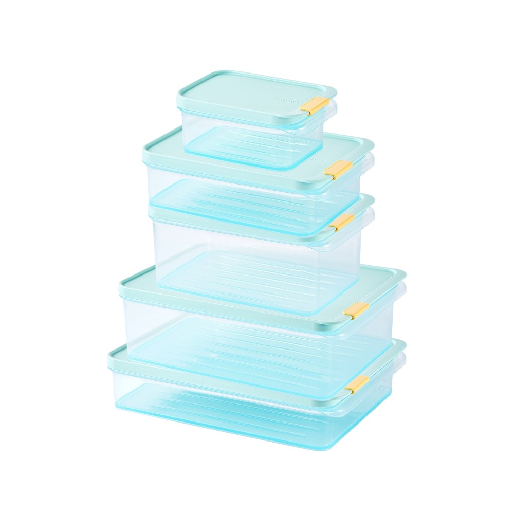 Lock&Lock - Freezer Fit Rectangle Modular Food Container Set - Blue - 5 Pcs