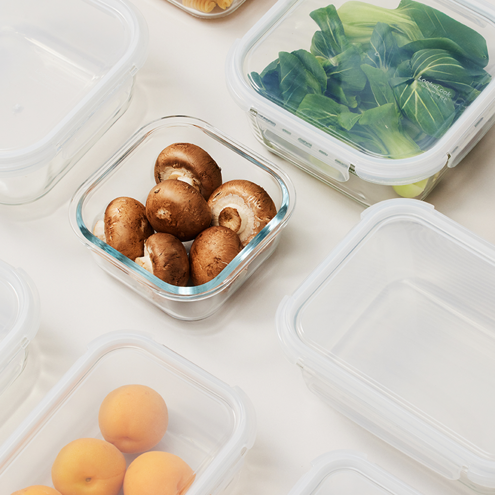 Locknlock - Tempered Glass Square Airtight Food Container With 4 Side Locking Lid - 320ml