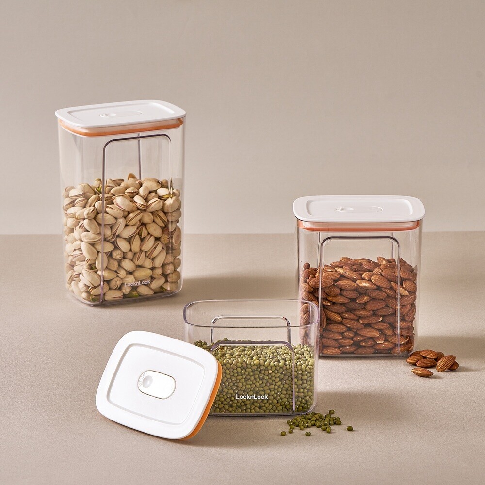 Locknlock - Easy Grip Canister Square – One Touch Lid - Transparent - Easy To Hold - Dishwasher Safe - 1 L