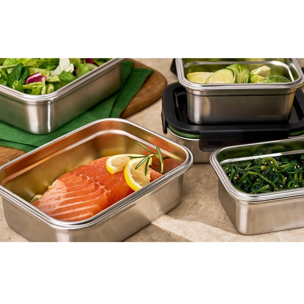 Lock&Lock - Stainless Steel Stackable Divided Food Container Rectangle - 1L