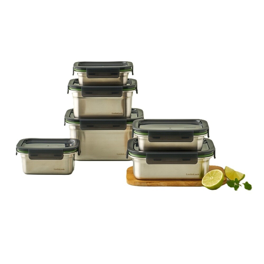 Lock&Lock - Stainless Steel Stackable Divided Food Container Rectangle - 1L