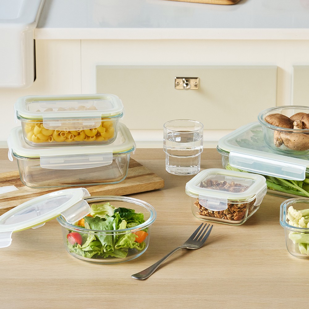 Locknlock - Oven-Safe Rectangular Glass Container - Clear/White - 1.48 L