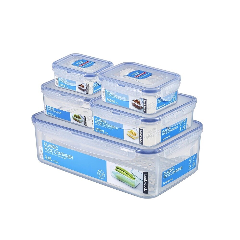 Lock&Lock - Classic Food Container Set - Clear/Blue - 5 Pcs