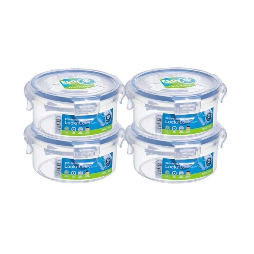 لوك&لوك – مجموعة حافظات طعام دائرية كلاسيكية – شفاف/أزرق – عدد 4  – 300 مل