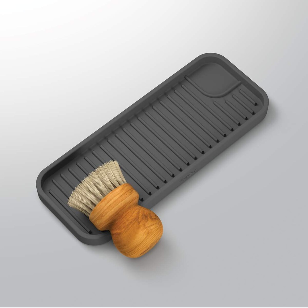 ميتالتيكس - صينية منظم الحوض - حصيرة مدمجة لحوض المطبخ مع حامل فرشاة وحامل خواتم