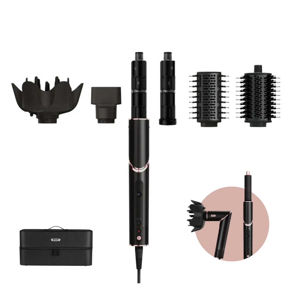Shark Flex Style 5-in-1 Air Styler & Hair Dryer With Auto-wrap Curlers, Paddle Brush, Oval Brush, Concentrator, Diffuser Aand Sorage Case, No Heat Damage, Black, Hd440me