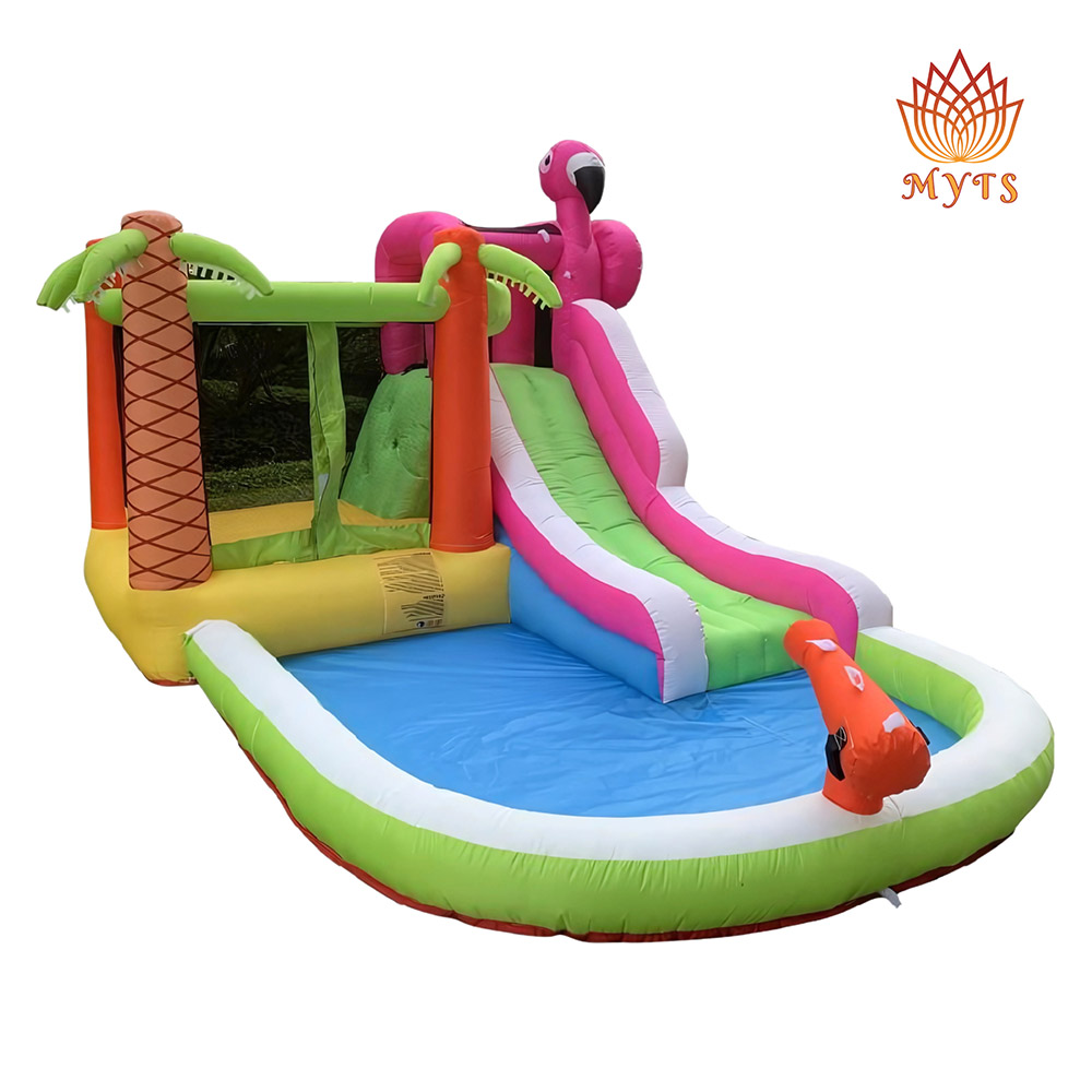 Myts - Kids Inflatable Flamingo Water Park With Slide, Bounce House And Splash Pool