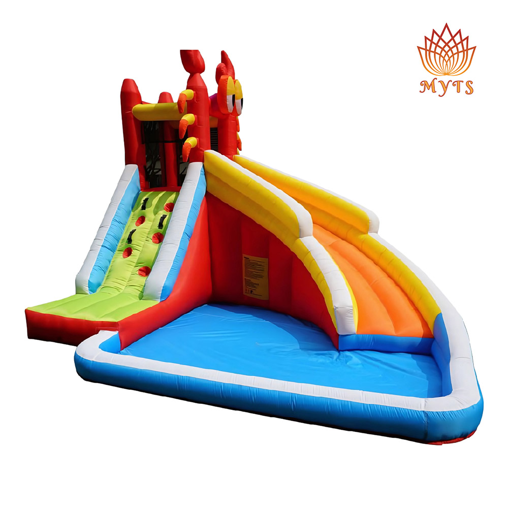 مايتس - زحليقة مائية قابلة للنفخ للأطفال وجدار تسلق مع مسبح صغير - بركان