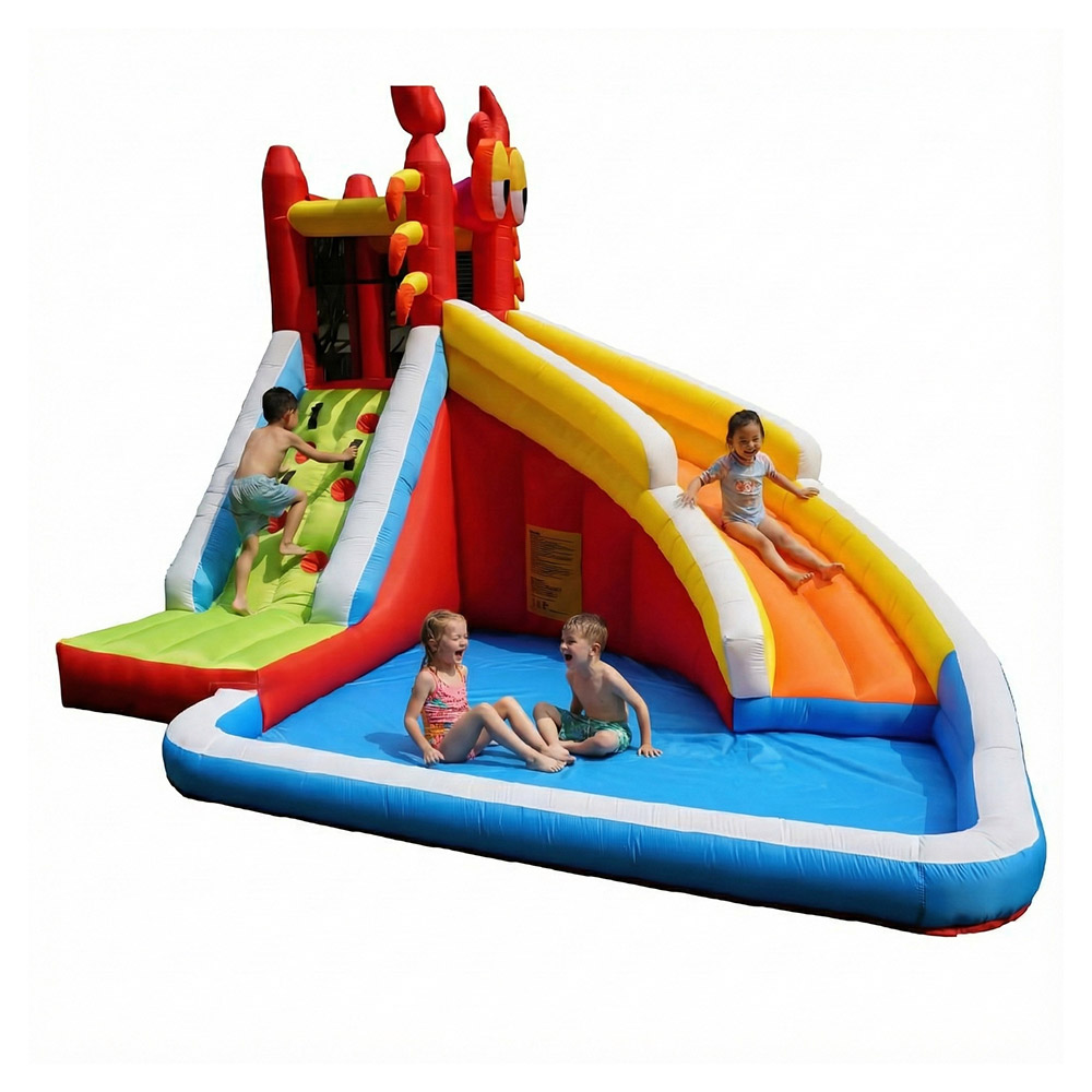 مايتس - زحليقة مائية قابلة للنفخ للأطفال وجدار تسلق مع مسبح صغير - بركان