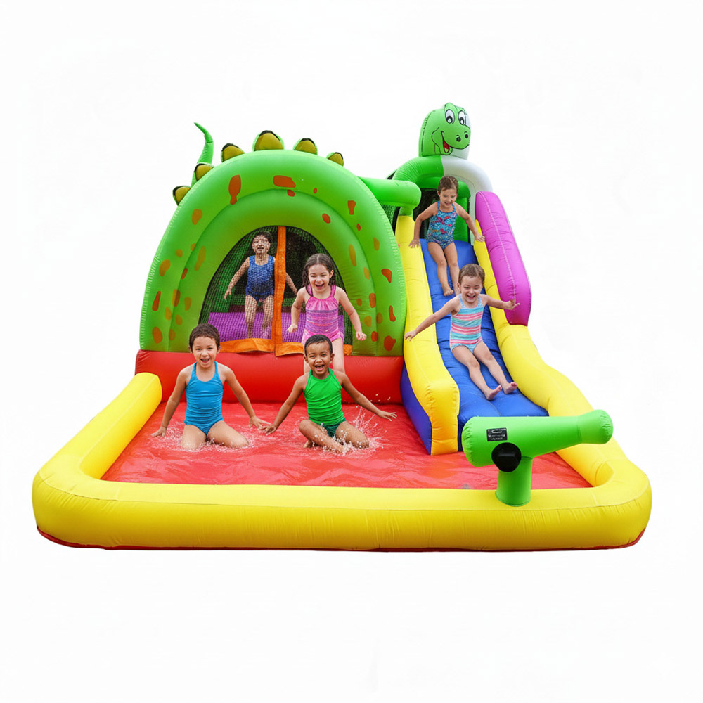 مايتس - قلعة نطاطة قابلة للنفخ للأطفال مع زلاقة مائية وحوض سباحة صغير - ديناصور