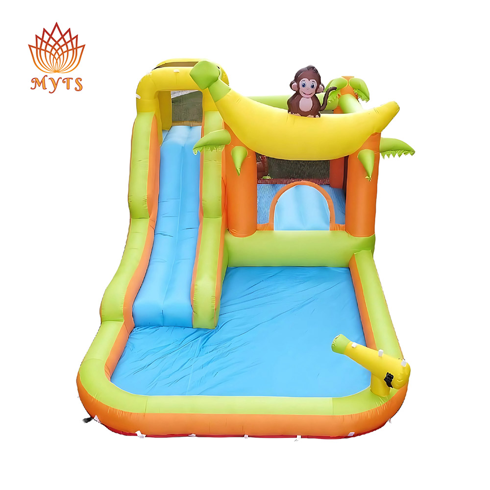 Myts - Kids Inflatable Bouncy Castle With Water Slide And Splash Pool - Jungle Monkey