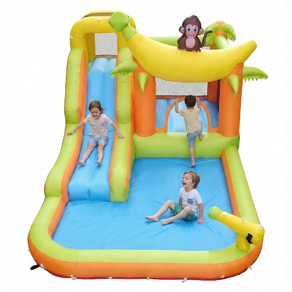 Myts - Kids Inflatable Bouncy Castle With Water Slide And Splash Pool - Jungle Monkey