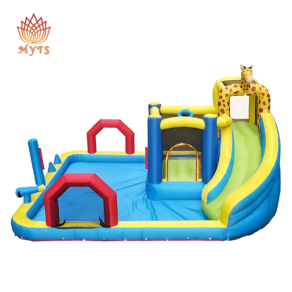 مايتس - زحليقة مائية قابلة للنفخ وقلعة نطاطة للأطفال مع مسبح صغير - زرافة