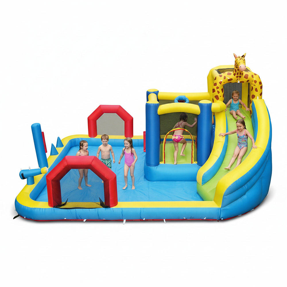 مايتس - زحليقة مائية قابلة للنفخ وقلعة نطاطة للأطفال مع مسبح صغير - زرافة