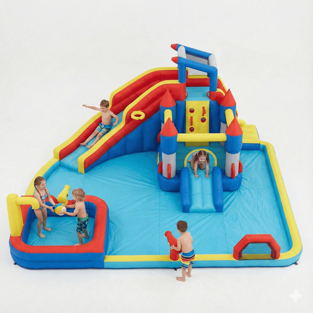 Myts - Kids Giant Inflatable Castle Water Park With Double Slide, Splash Pool And Climbing Wall