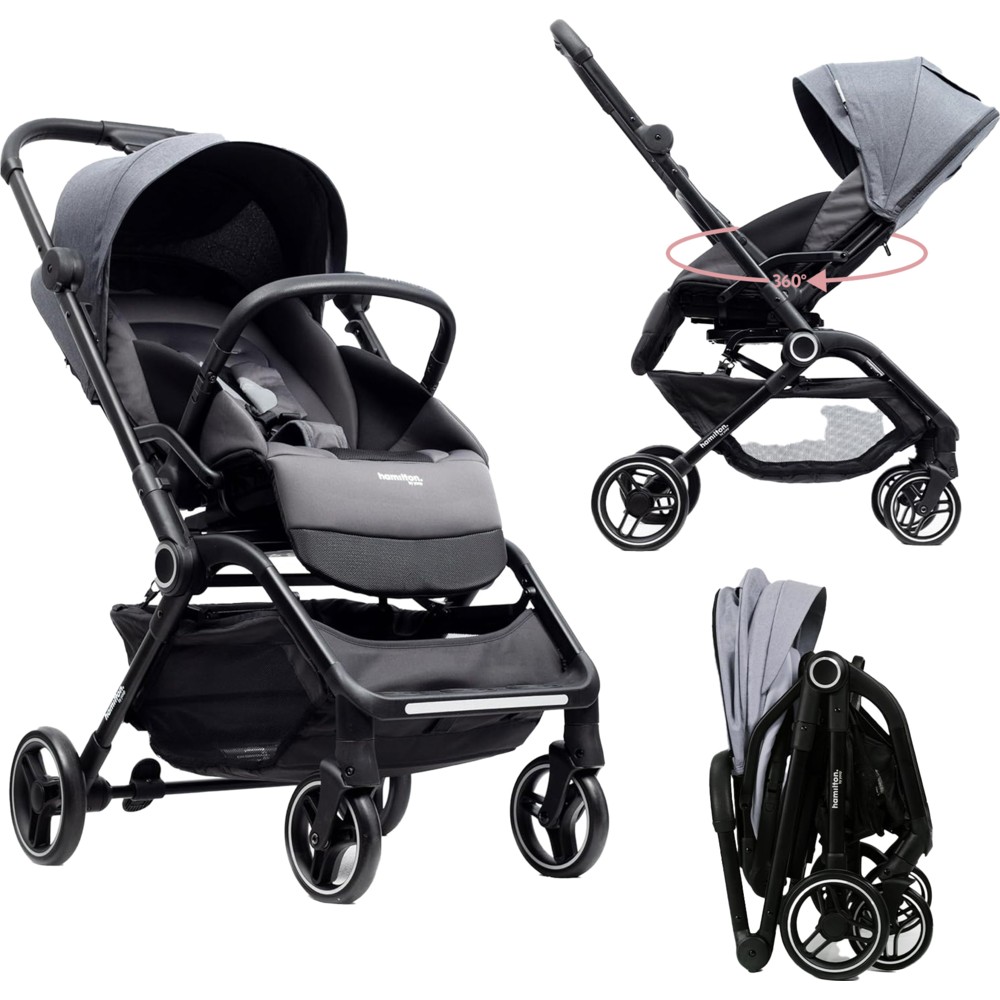 Hamilton - T1 Lightweight Baby Travel Stroller Magic Fold with 360° Seat - Grey