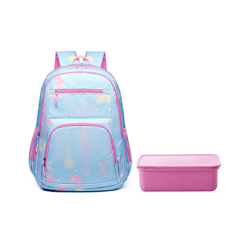 Star Babies - School Backpack With Eco Friendly Lunch Box With Spoon & Fork - Blue/Pink