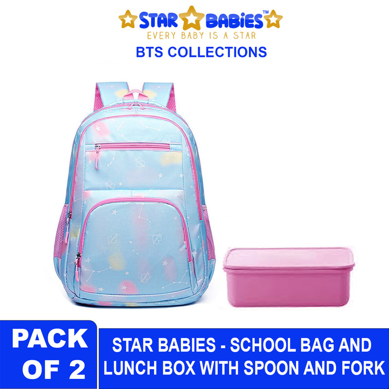 Star Babies - School Backpack With Eco Friendly Lunch Box With Spoon & Fork - Blue/Pink