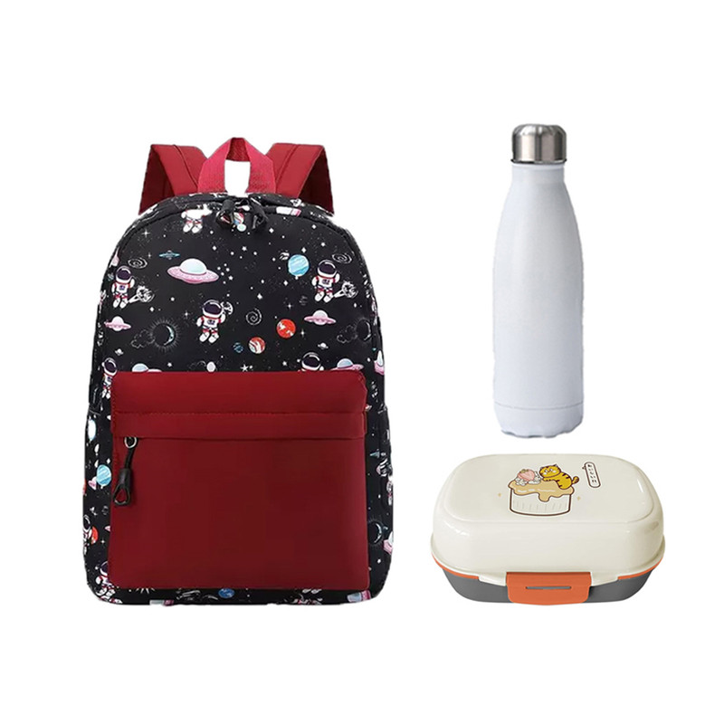 Star Babies - School Backpack With Eco Friendly - BPA Free Lunch Box, Stainless Steel Water Bottle 500ml - Red