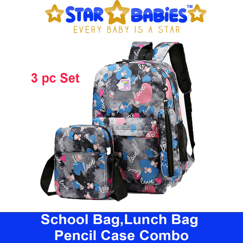 Star Babies - Kids Printed Backpack 3pcs Set - Black