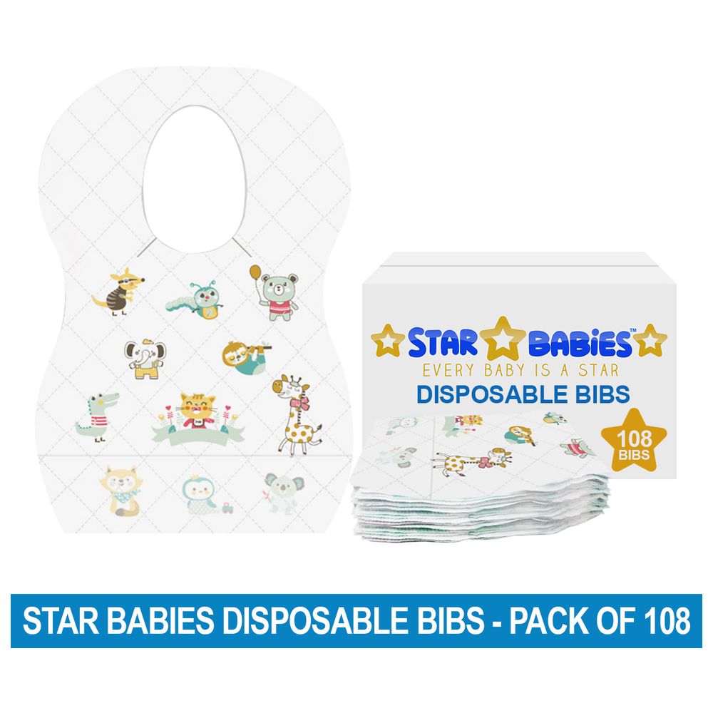 Star Babies - Disposable Bibs - Animal Print - Pack of 108 