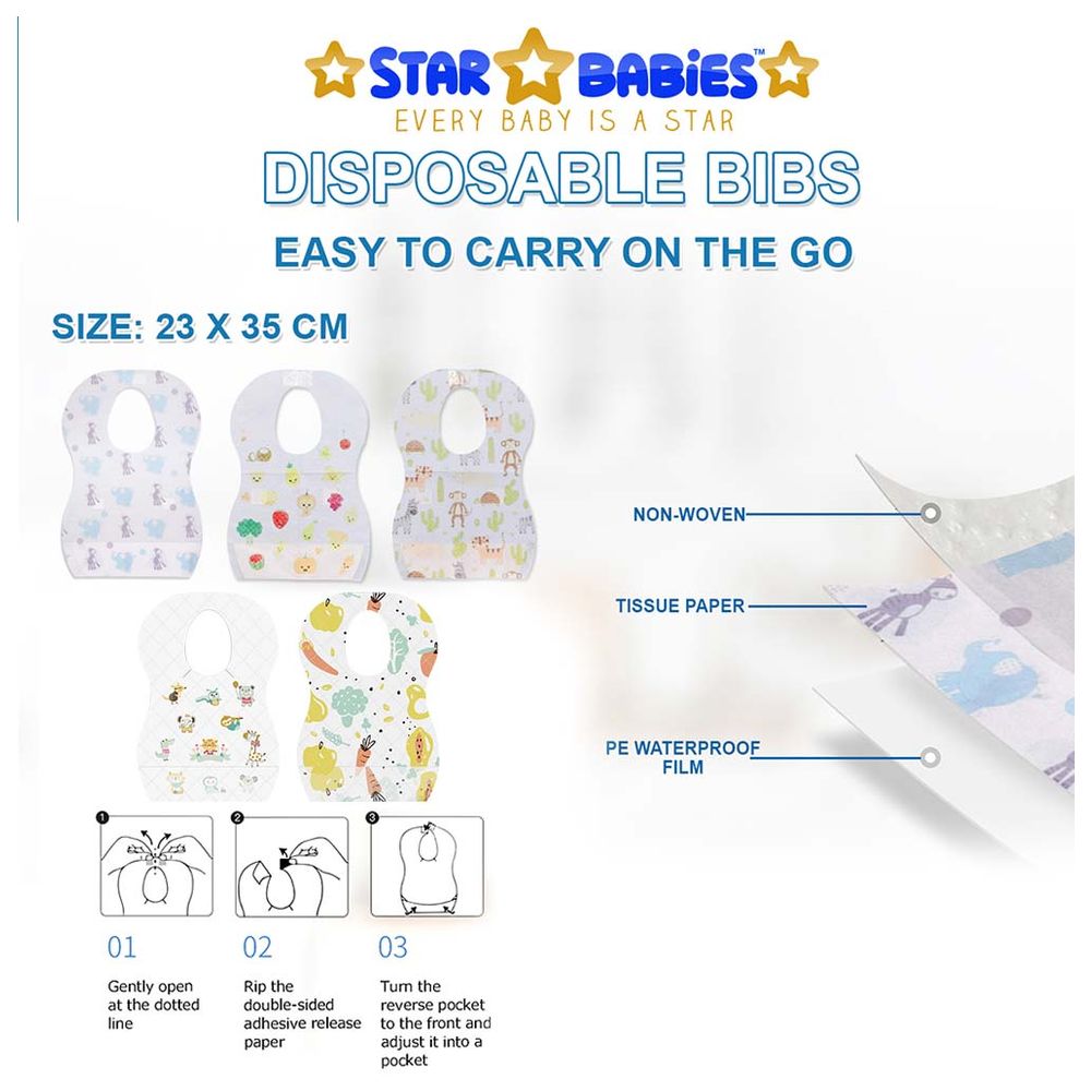 Star Babies - Disposable Bibs 50pcs and Disposable Breast Pad 50pcs - Animal Print