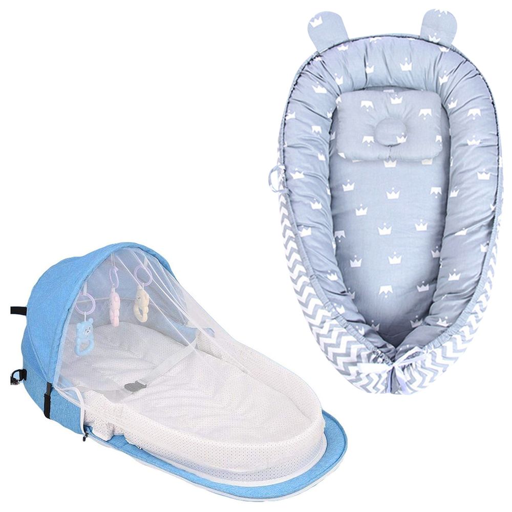 Star Babies Baby Sleeping Pod & Bed With Mosquito Net - Blue/Grey