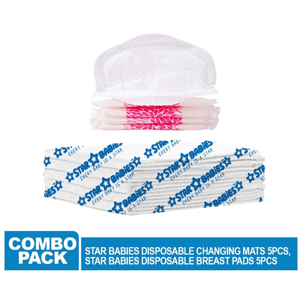 ستار بيبيز - حصيرة غيار للاستعمال مرة واحدة 5 قطع مع قطن مانع تسرب الحليب 5 قطع - أبيض