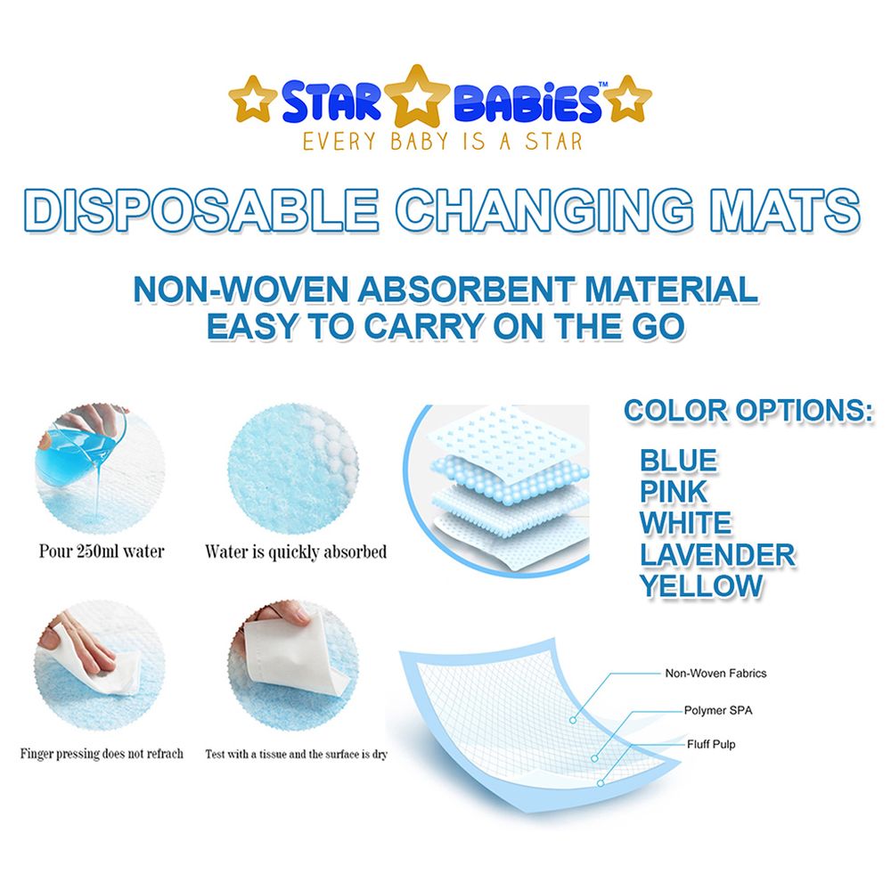 Star Babies - Disposable Changing Mat 8pcs, Bibs 8pcs, Scented Bag With Dispenser - Blue