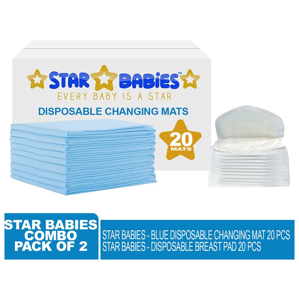 Star Babies - Disposable Changing Mat 20pcs With Breast Pad 20pcs - Blue