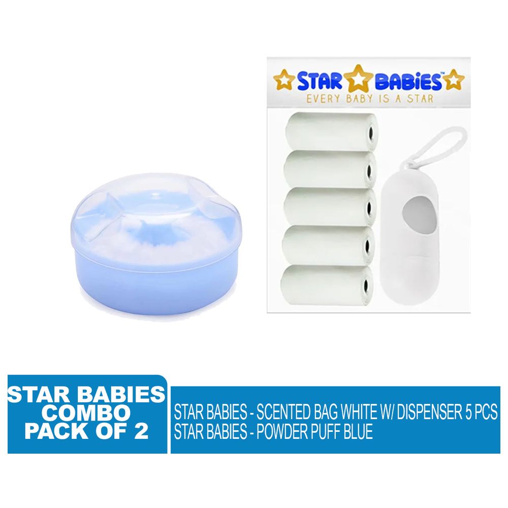 Star Babies - Powder Puff & Disposable Scented Bag 5pcs With Dispenser - White
