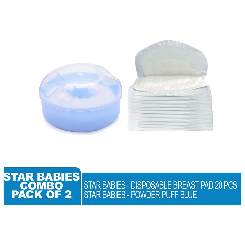 ستار بيبيز - اسفنجة بودرة مع قطع منع تسرب الحليب للاستعمال مرة واحدة - أزرق - عدد 20
