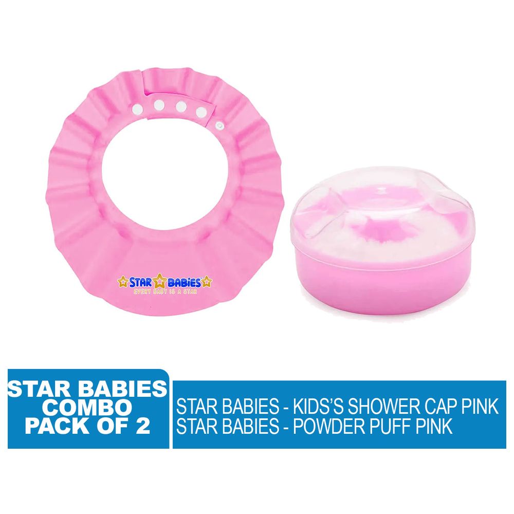 Star Babies - Kids Powder Puff With Kids Shower Cap - Pink