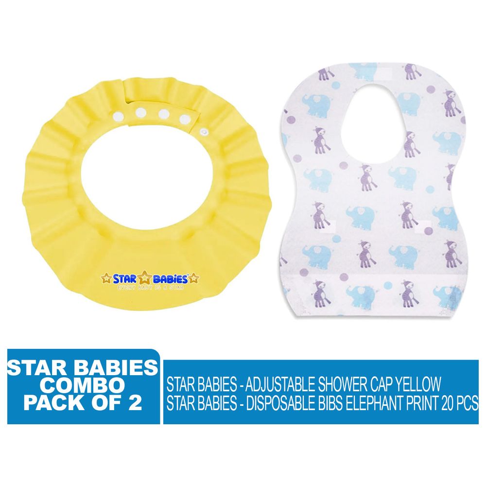 ستار بيبيز - قبعة استحمام قابلة للتعديل مع مراييل للاستعمال مرة واحدة - أصفر - عدد 20