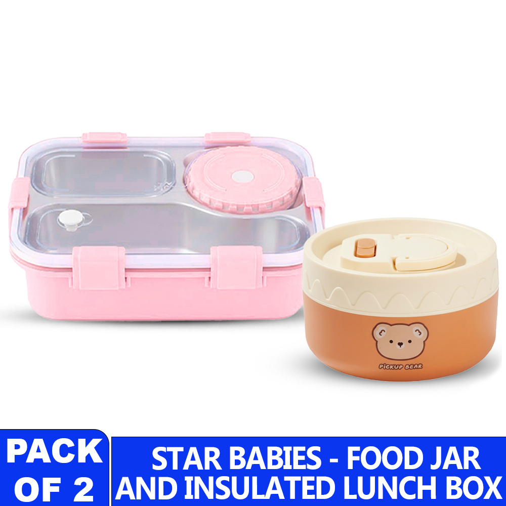 ستار بيبيز - صندوق غداء بينتو مع برطمان طعام معزول ستانلس ستيل - قطعتين