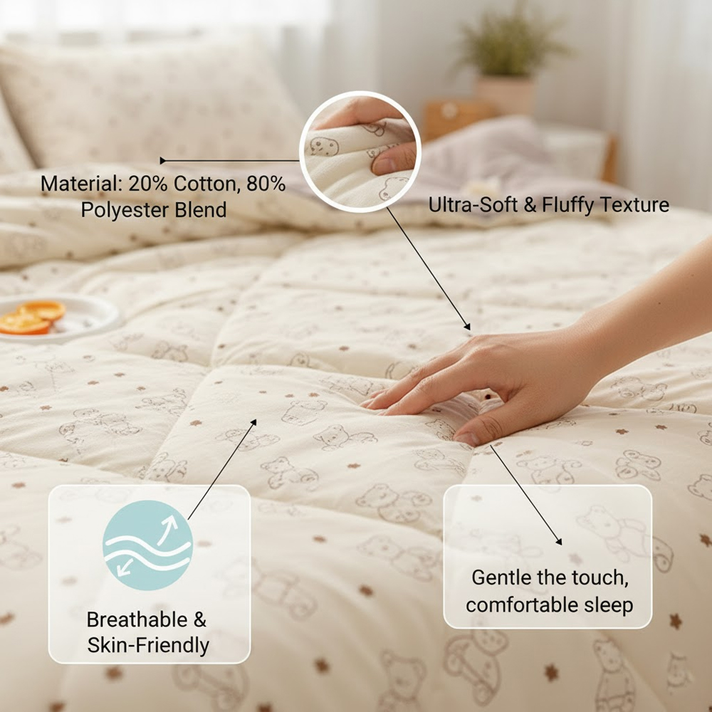 Star Babies - Cute Bear Printed Comforter With Cotton Blanket Set - Beige - 2 Pcs