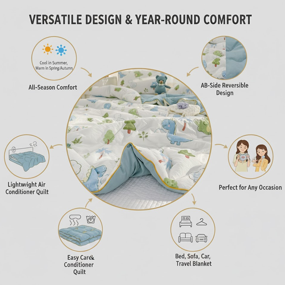 ستار بيبيز - طقم لحاف مطبوع عليه ديناصورات لطيفة مع بطانية قطنية - متعدد الألوان - قطعتان