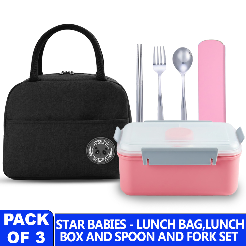 Star Babies - Insulated Lunch Bag, Bento Lunch Box And 3 Pcs Stainless Steel Utensil With Case