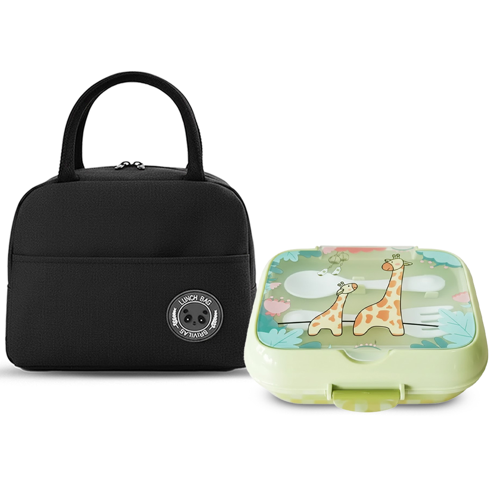 ستار بيبيز - حقيبة غداء - أسود مع علبة غداء مع صينية وأدوات مائدة - أخضر